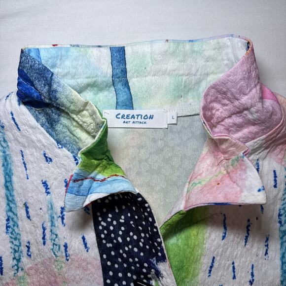 Creation Art Attack Womens L Blouse 3/4 Sleeve Toggle Button Wire Collar Top EUC - Picture 2 of 11